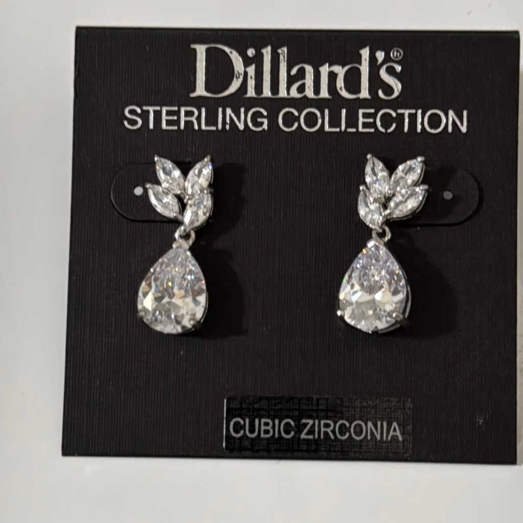 Dillards Sterling Collection Silver Cubic Zirconia Drop Earrings 20$